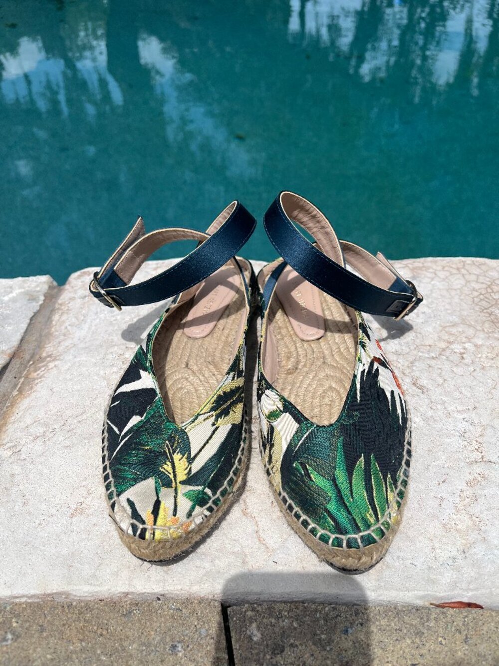 Stuart Weitzman Toga Green Botanic Jacquard Ankle Wrap Espadrilles